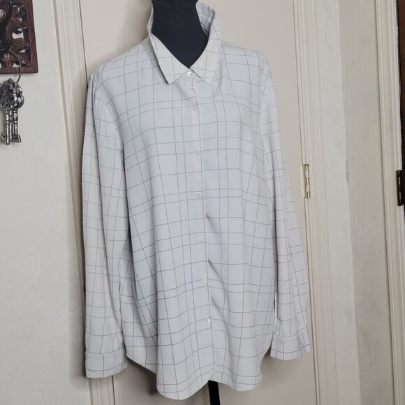 Eileen Fisher Windowpane Ivory Point Collar Lightweight Button Down Shirt✨️XL - Picture 1 of 10